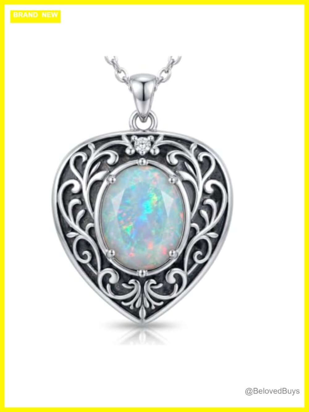 Sterling Silver Opal Pendant Necklace 18+2" Moissanite Dainty Gift